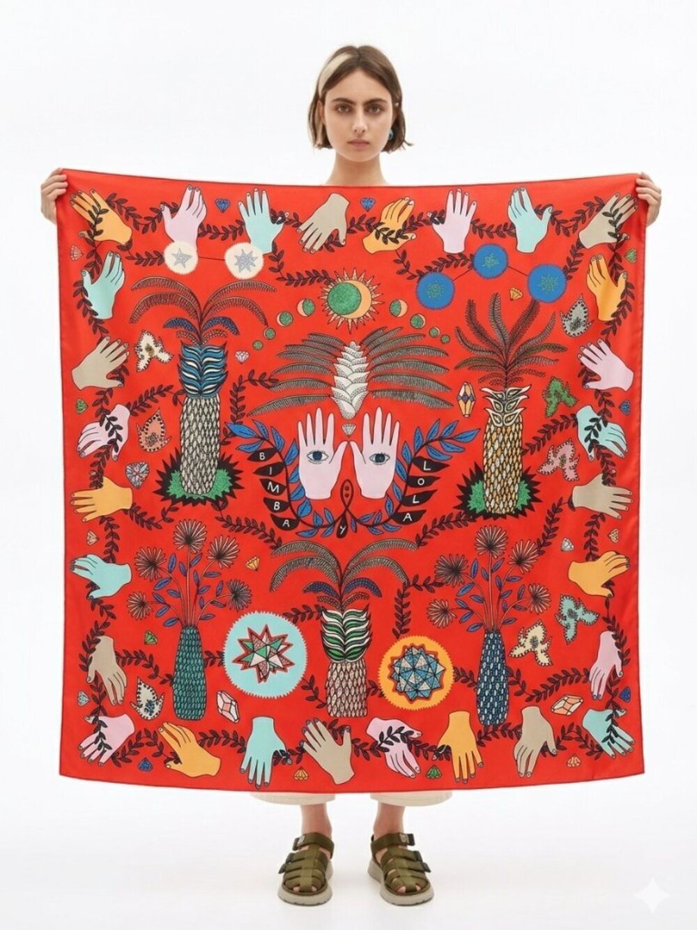 Bimba y Lola Alchemy Hands Scarf Anthropologie Rare Oversized Statement Multicol